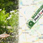 Map of Maximum Pest Control Services Service Areas in Ontario and woman holding a child in the green garden