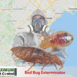 bed bug exterminator wearing overalls and map of Southern Ontario