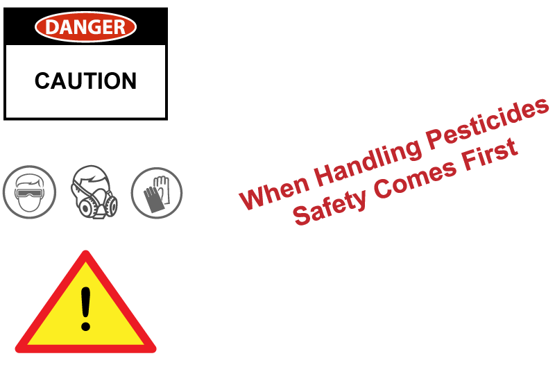 Danger Caution Sign and personal protective equipment for handling Pesticides