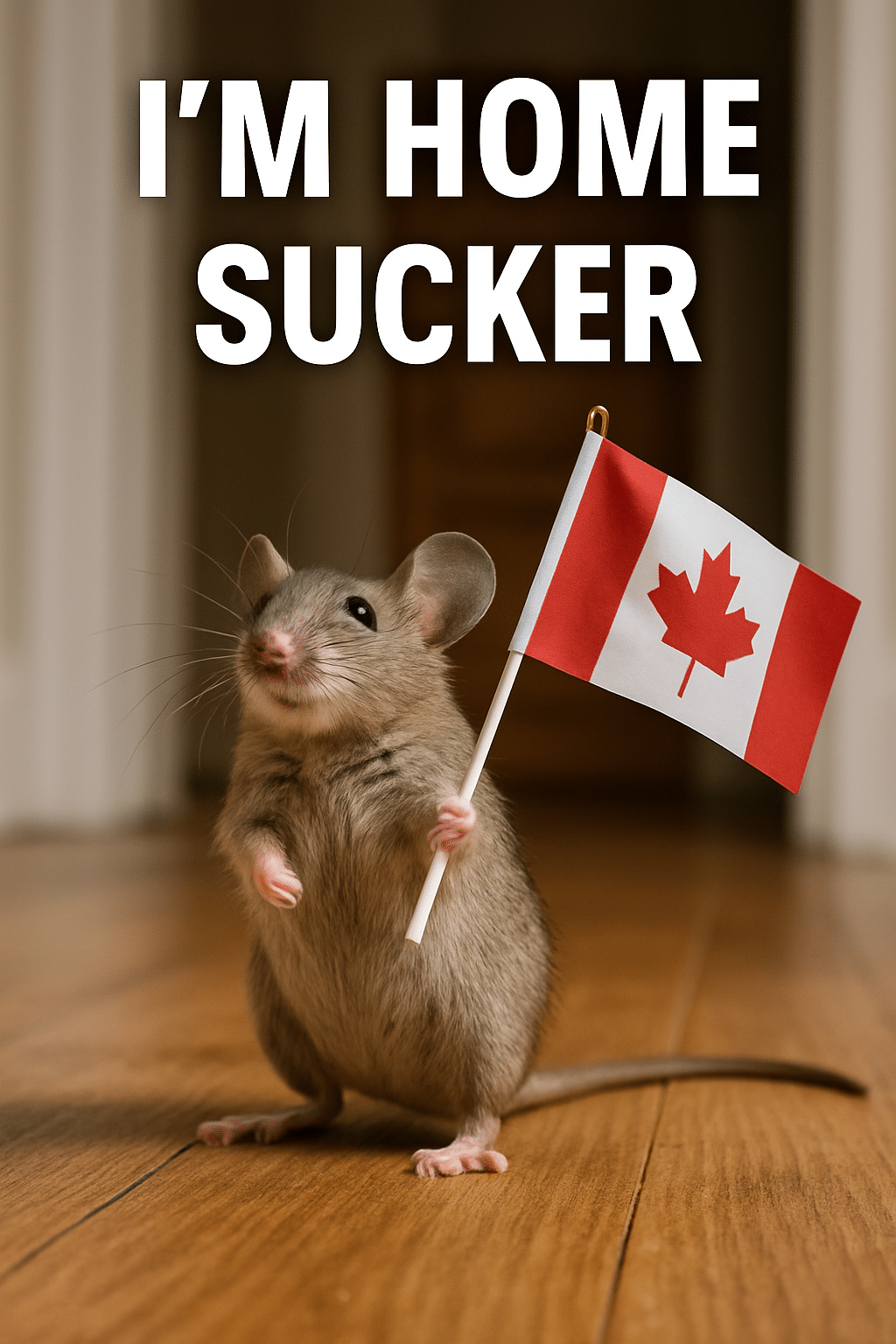 Mice inside the house holding flag